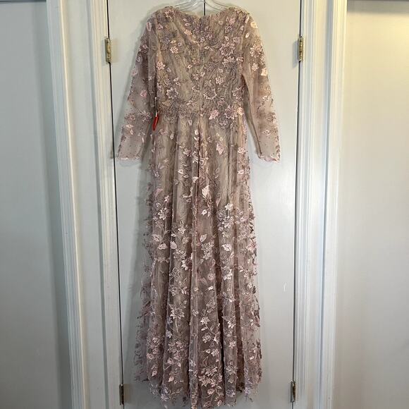 Mac Duggal Pink Floral Applique Illusion Long Sleeve Gown 70224 Sz 4 NWT - Picture 8 of 10